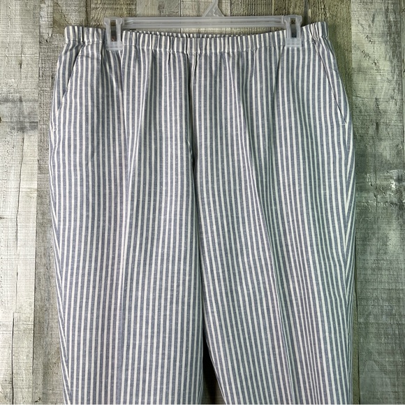Eileen Fisher XL Blue/White Striped Cropped Pants Stretch Waistband & Pockets - Picture 3 of 10